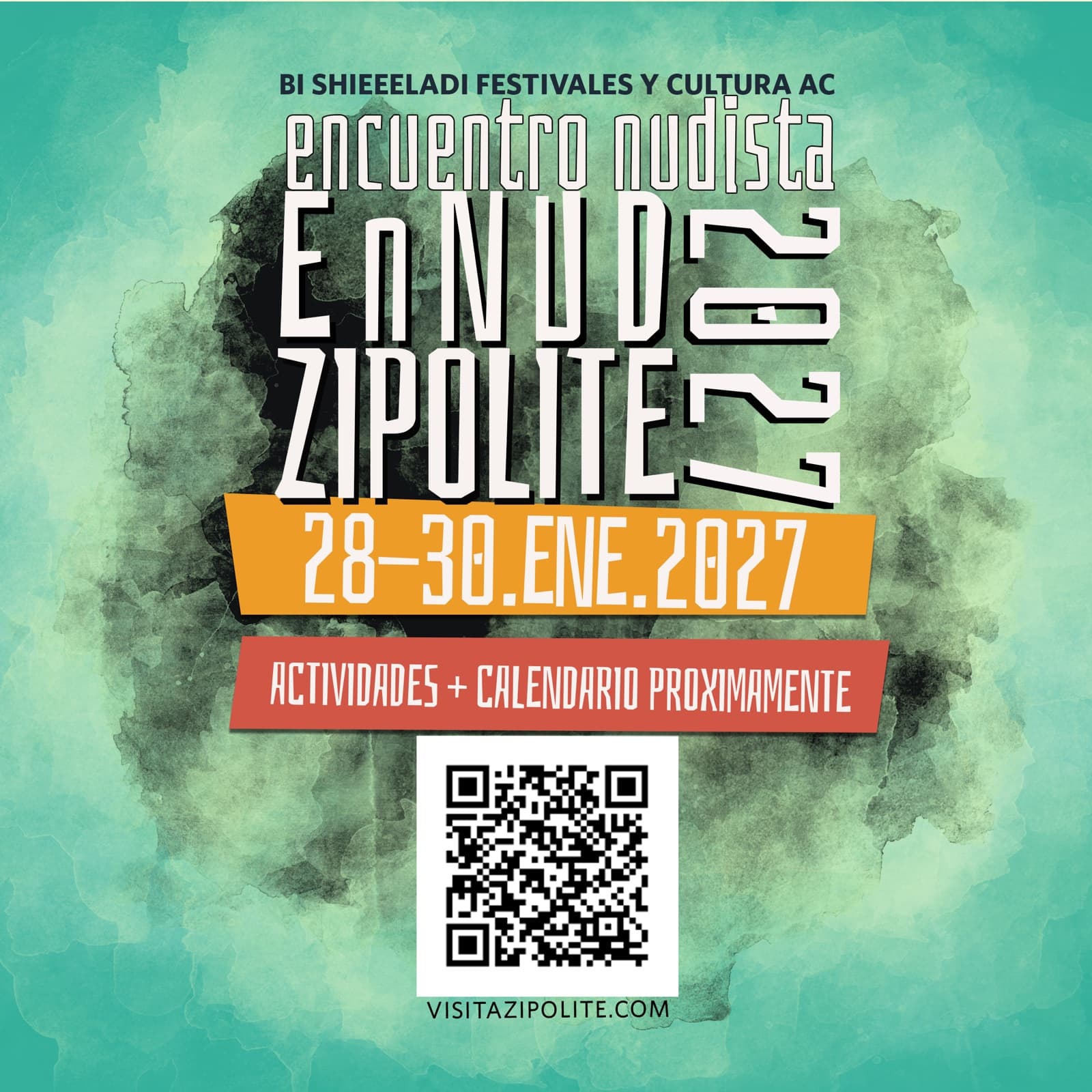 Cartel del Encuentro Nudista Zipolite 2027, del 28 al 30 de enero